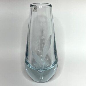 Thick-Walled Handblown Kalmar Crystal Vase Etched Lily of the Valley